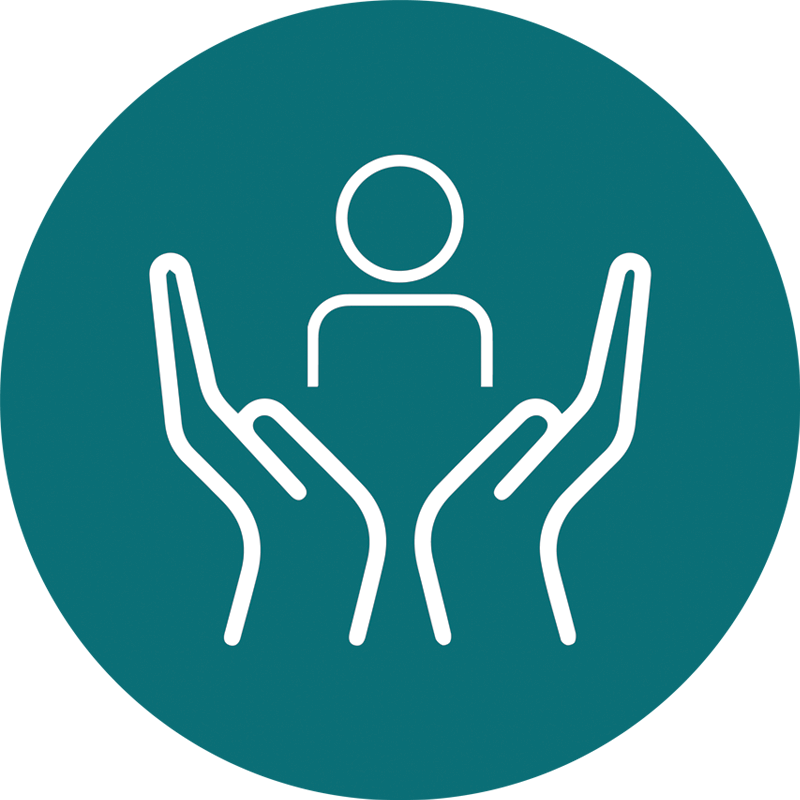 Icon illustration of hands holding a person.