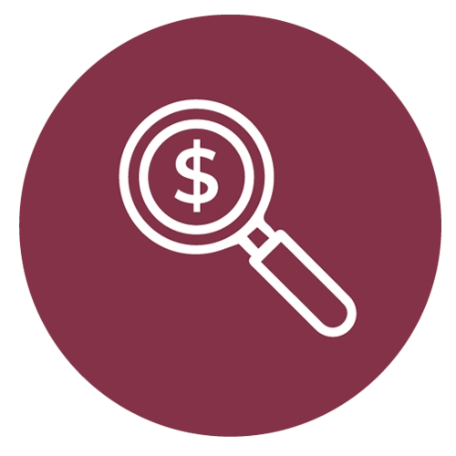 A magnifying glass with a dollar symbol icon illustration.